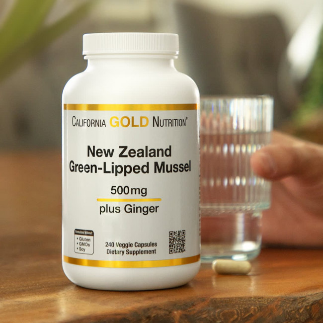 California Gold Nutrition, Новозеландские зеленогубые мидии с имбирем, формула для здоровья суставов, 500 мг, 240 растительных капсул