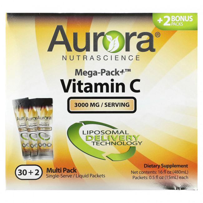 Aurora Nutrascience, Mega-Pack + витамин C, 3000 мг, 32 упаковки по 15 мл (0,5 жидк. Унции) Aurora Nutrascience, Mega-Pack + витамин C, 3000 мг, 32 упаковки по 15 мл (0,5 жидк. Унции)