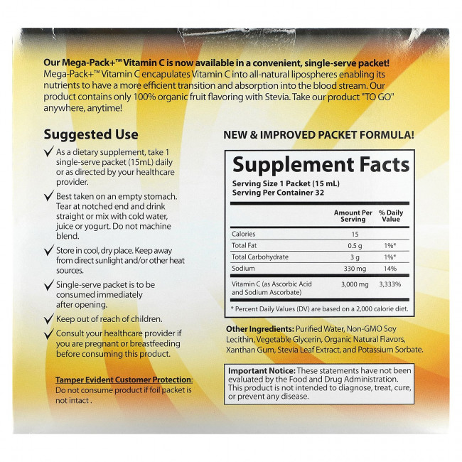 Aurora Nutrascience, Mega-Pack + витамин C, 3000 мг, 32 упаковки по 15 мл (0,5 жидк. Унции) Aurora Nutrascience, Mega-Pack + витамин C, 3000 мг, 32 упаковки по 15 мл (0,5 жидк. Унции)