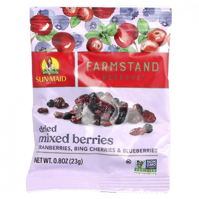 Sun-Maid, Farmstand Reserve™, сушеные ягоды, упаковка из 5 штук, по 23 г каждая.