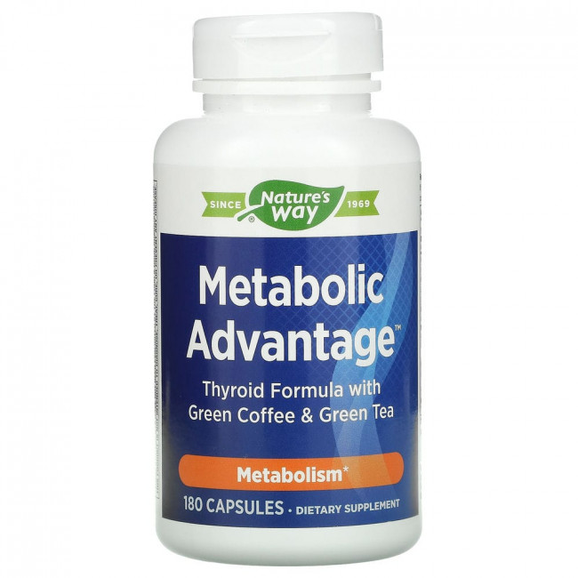 Nature's Way, Metabolic Advantage, добавка для щитовидной железы с зеленым кофе и зеленым чаем, обмен веществ, 180 капсул Nature's Way, Metabolic Advantage, добавка для щитовидной железы с зеленым кофе и зеленым чаем, обмен веществ, 180 капсул