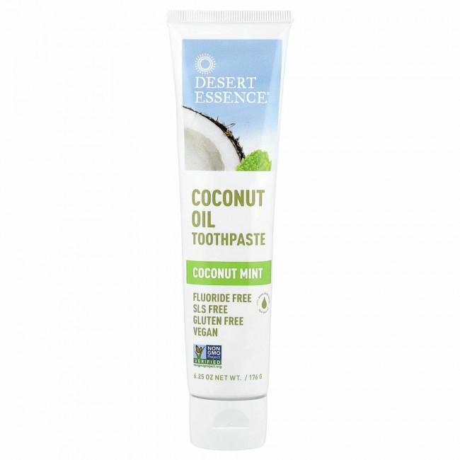 Desert Essence, Зубная паста с кокосовым маслом, Кокос и мята, 6,25 унции (176 г) Desert Essence, Зубная паста с кокосовым маслом, Кокос и мята, 6,25 унции (176 г)