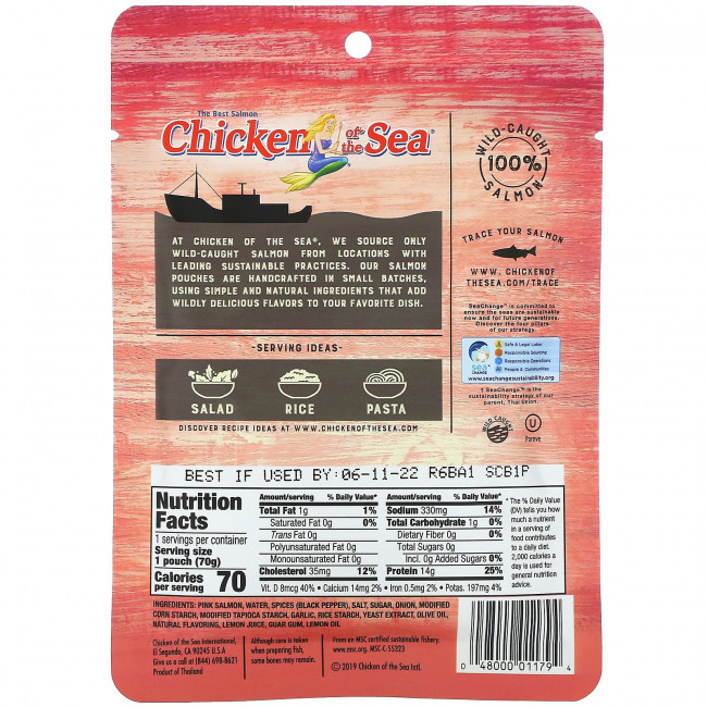 Chicken of the Sea, Горбуша из дикой рыбы, измельченный перец, 70 г (2,5 унции) Chicken of the Sea, Горбуша из дикой рыбы, измельченный перец, 70 г (2,5 унции)