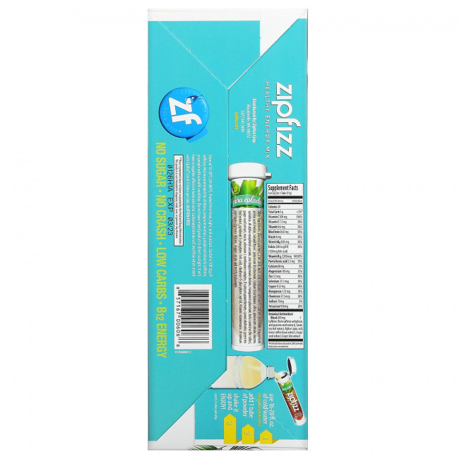 Zipfizz, Healthy Energy с витамином B12, пина колада, 20 тюбиков по 11 г Zipfizz, Healthy Energy с витамином B12, пина колада, 20 тюбиков по 11 г