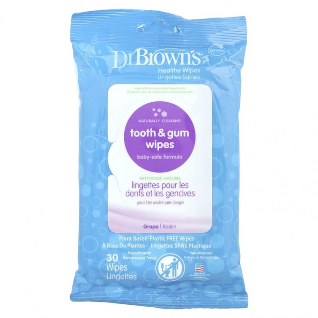 Dr. Brown's, Салфетки для зубов и десен, с виноградом, 30 салфеток