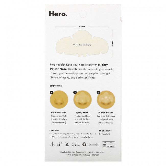 Hero Cosmetics, Mighty Patch, Nose, 10 гидроколлоидных пластырей Hero Cosmetics, Mighty Patch, Nose, 10 гидроколлоидных пластырей