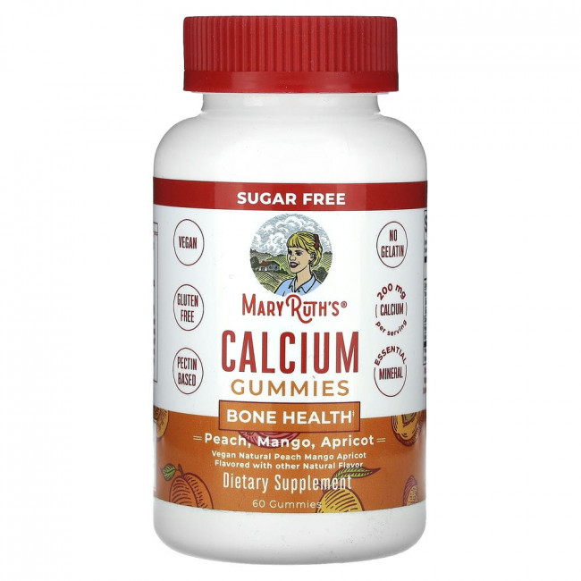 MaryRuth's, Calcium Gummies, Peach, Mango, Apricot, 200 mg, 60 Gummies (100 mg per Gummy)