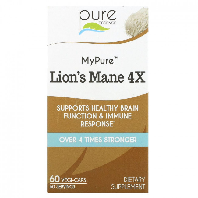 Pure Essence, MyPure, ежовик гребенчатый 4X, 60 растительных капсул