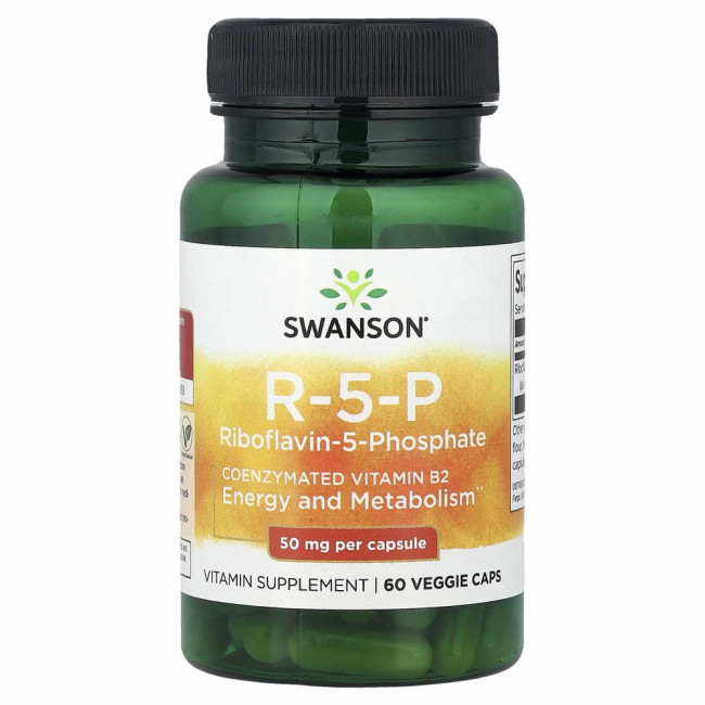 Swanson, R-5-P, рибофлавин-5-фосфат, 50 мг, 60 растительных капсул Swanson, R-5-P, рибофлавин-5-фосфат, 50 мг, 60 растительных капсул