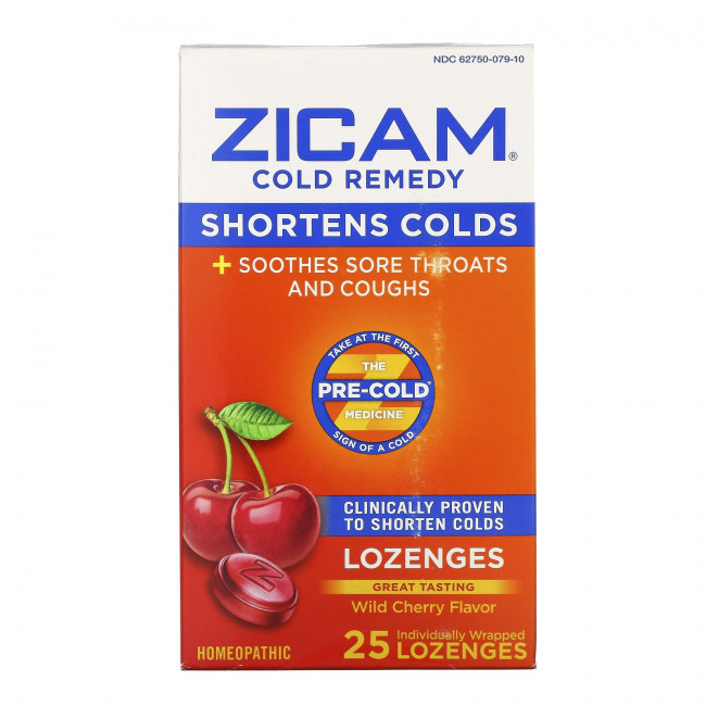 Zicam, Средство от простуды, леденцы, дикая вишня, 25 леденцов в индивидуальной упаковке