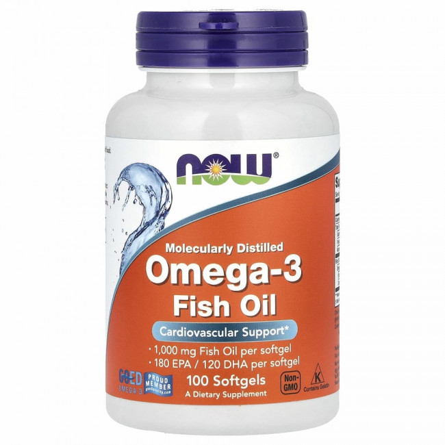 NOW Foods, жирные кислоты омега-3, 180 ЭПК / 120 ДГК, 100 капсул