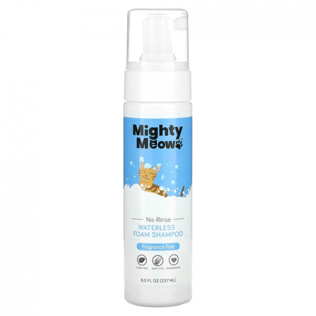 Mighty Mutt, Mighty Meow, Waterless Foam Shampoo, For Cats, Fragrance Free, 8 fl oz (237 ml)