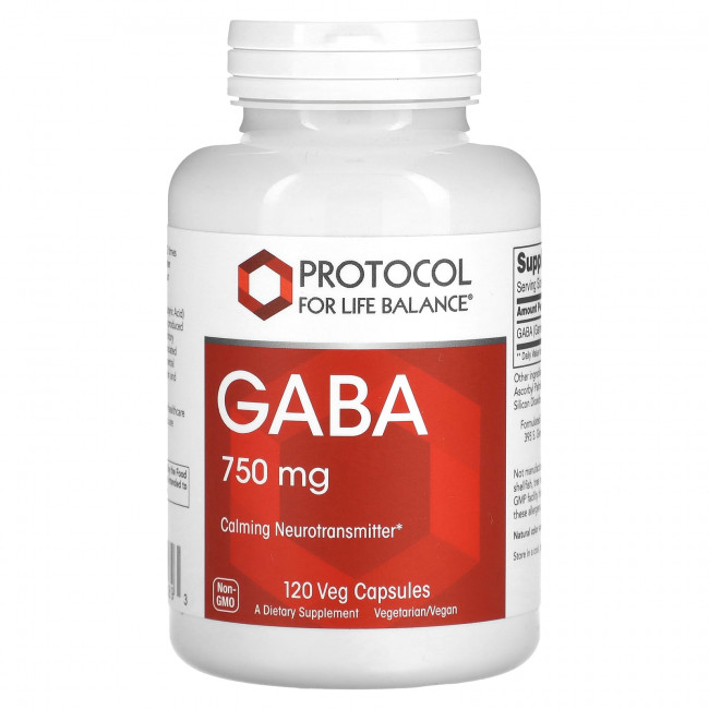Protocol for Life Balance, ГАМК, 750 мг, 120 растительных капсул Protocol for Life Balance, ГАМК, 750 мг, 120 растительных капсул