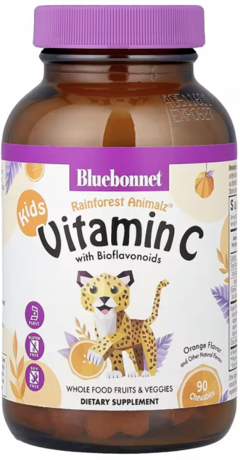 Bluebonnet Nutrition, Super Earth, Rainforest Animalz, витамин С, натуральный апельсиновый вкус, 90 жевательных таблеток в форме животных