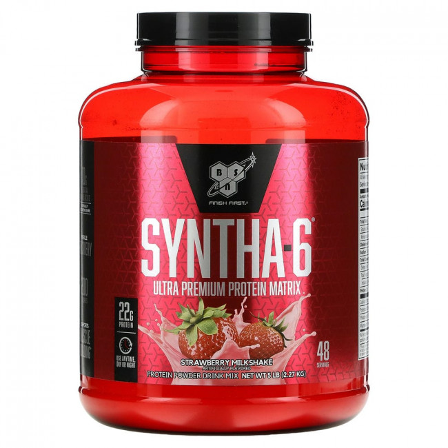 BSN, Syntha-6, протеиновая матрица ультрапремиального качества, клубничный молочный коктейль, 2,27 кг (5 фунтов) BSN, Syntha-6, протеиновая матрица ультрапремиального качества, клубничный молочный коктейль, 2,27 кг (5 фунтов)