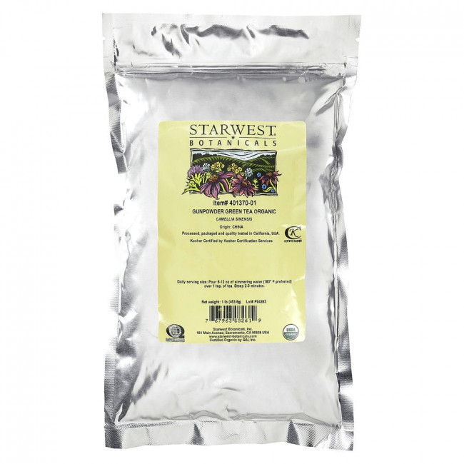 Starwest Botanicals, Цельный зеленый жемчужный чай, натуральный, 1 фунт