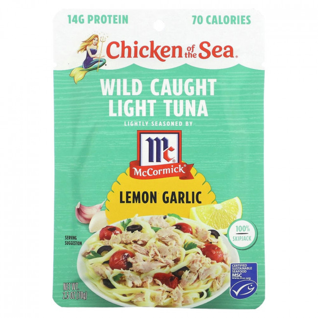 Chicken of the Sea, Дикий светлый тунец, лимон и чеснок, 70 г (2,5 унции)