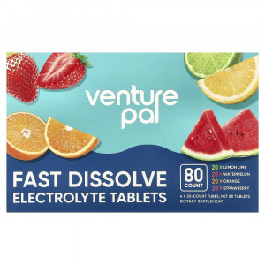 Venture Pal, быстрорастворимые электролитные таблетки, набор из 80 таблеток разных вкусов.