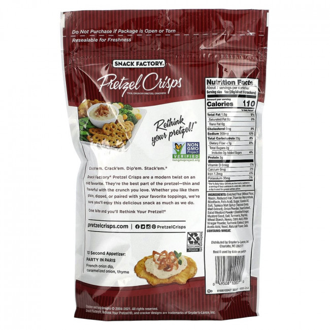 Snack Factory, Хрустящие крендели с медом, горчицей и луком, по вкусу, 204 г (7,2 унции)