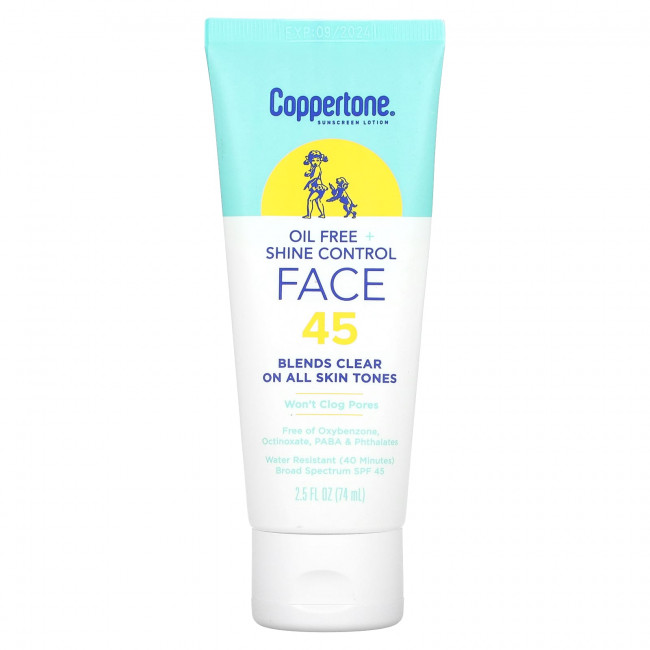 Coppertone, Солнцезащитный лосьон, без масла и контроля блеска, для лица, SPF 45, 74 мл (2,5 жидк. Унции) Coppertone, Солнцезащитный лосьон, без масла и контроля блеска, для лица, SPF 45, 74 мл (2,5 жидк. Унции)