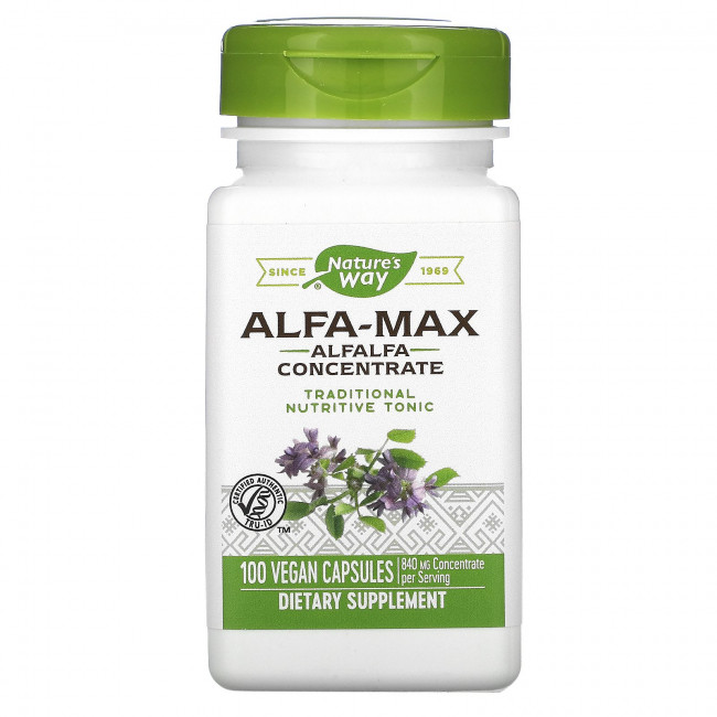 Nature's Way, Alfa-Max, концентрат люцерны, 420 мг, 100 веганских капсул