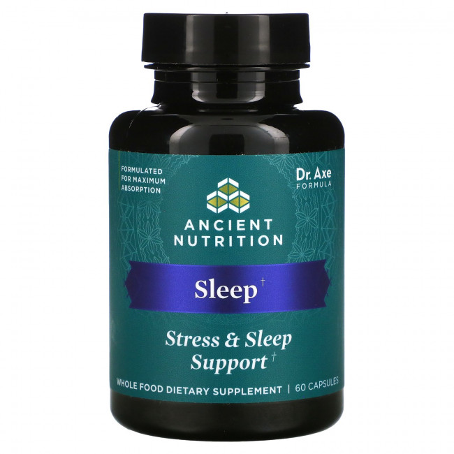 Dr. Axe / Ancient Nutrition, Поддержка сна, стресса и сна, 60 капсул Dr. Axe / Ancient Nutrition, Поддержка сна, стресса и сна, 60 капсул