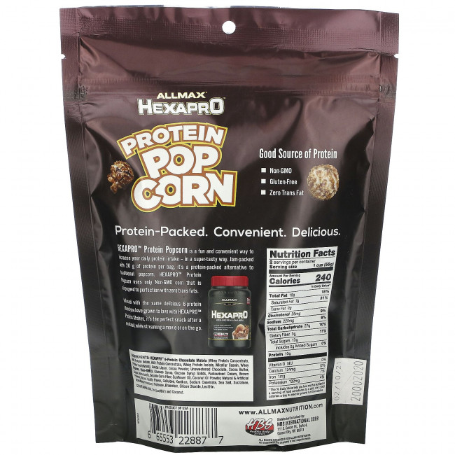 ALLMAX Nutrition, HEXAPRO Protein Popcorn, морская соль из темного шоколада, 110 г (3,88 унции) ALLMAX Nutrition, HEXAPRO Protein Popcorn, морская соль из темного шоколада, 110 г (3,88 унции)