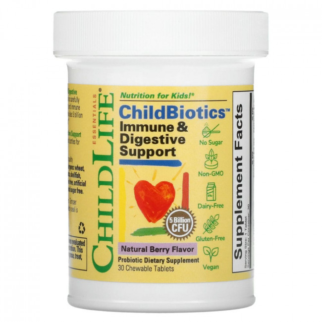 ChildLife, LiveBiotics, поддержка иммунитета и пищеварения, натуральный ягодный вкус, 5 млрд КОЕ, 30 жевательных таблеток ChildLife, LiveBiotics, поддержка иммунитета и пищеварения, натуральный ягодный вкус, 5 млрд КОЕ, 30 жевательных таблеток