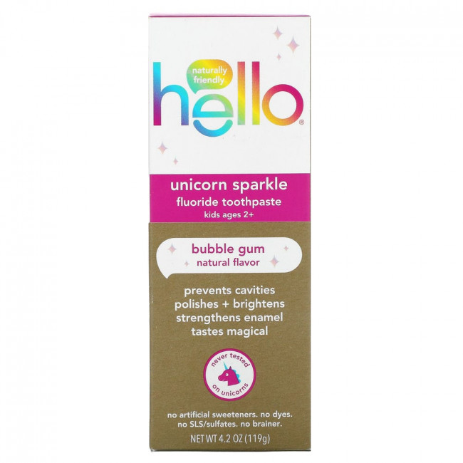 Hello, Unicorn Sparkle, для детей, зубная паста со фтором, со вкусом жевательной резинки, 119 г (4,2 унции)