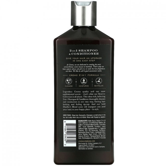 Cremo, Reserve Blend, 2 in 1 Shampoo & Conditioner, No. 13, Distillers Blend, 16 fl oz (473 ml) Cremo, Reserve Blend, 2 in 1 Shampoo & Conditioner, No. 13, Distillers Blend, 16 fl oz (473 ml)