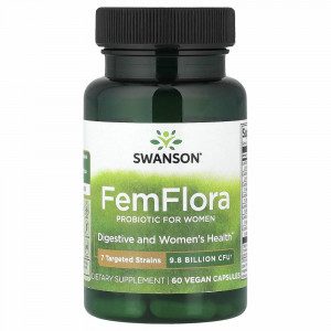 Swanson, FemFlora, пробиотик для женщин, 9,8 млрд КОЕ, 60 капсул