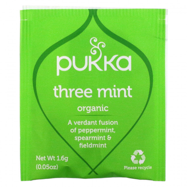 Pukka Herbs, Three Mint, без кофеина, 20 пакетиков травяного чая, 32 г (1,12 унции)