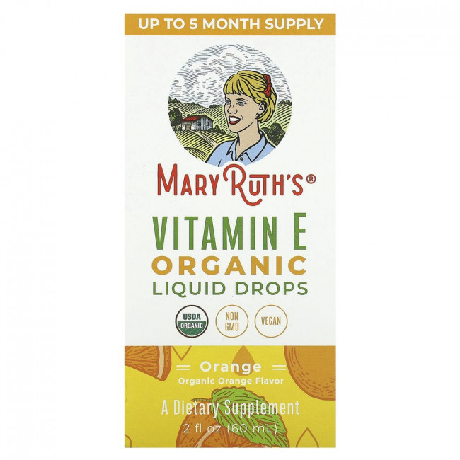 MaryRuth's, Organic Vitamin E Liquid Drops, Orange, 2 fl oz (60 ml)