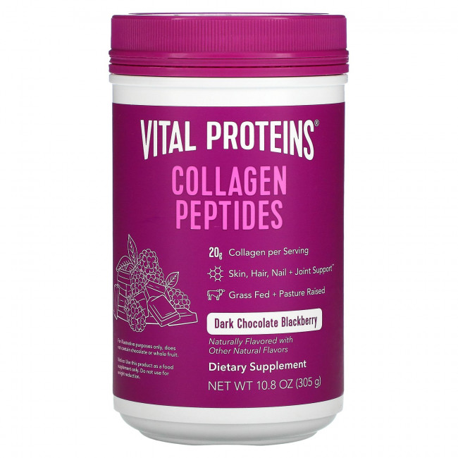 Vital Proteins, Пептиды коллагена, черный шоколад и ежевика, 305 г (10,8 унции) Vital Proteins, Пептиды коллагена, черный шоколад и ежевика, 305 г (10,8 унции)