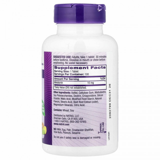 Natrol, Мелатонин, максимальная сила, цитрусовый вкус, 10 мг, 100 таблеток