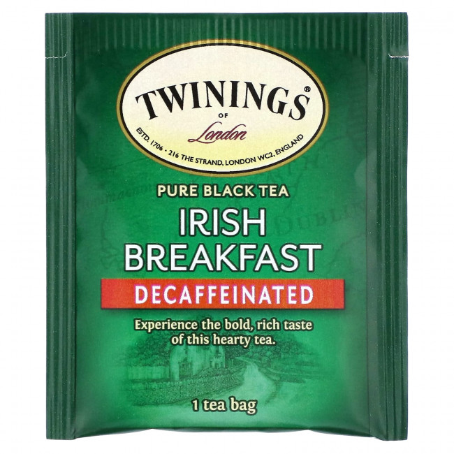 Twinings, Чистый черный чай, ирландский завтрак, без кофеина, 20 чайных пакетиков, 40 г (1,41 унции) Twinings, Чистый черный чай, ирландский завтрак, без кофеина, 20 чайных пакетиков, 40 г (1,41 унции)
