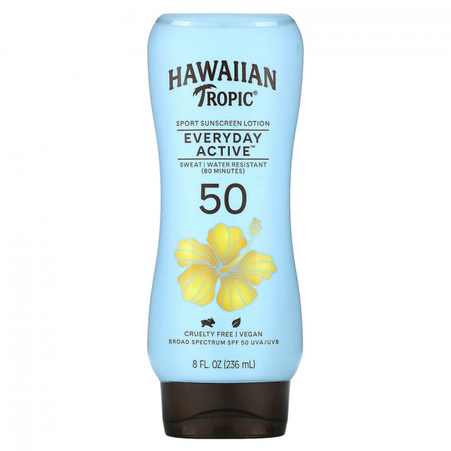 Hawaiian Tropic, Island Sport, солнцезащитное средство с широким спектром защиты, SPF 50, легкий тропический аромат, 236 мл