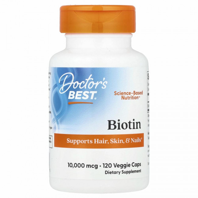 Doctor's Best, биотин, 10 000 мкг, 120 вегетарианских капсул Doctor's Best, биотин, 10 000 мкг, 120 вегетарианских капсул