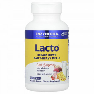 Enzymedica, Lacto, самая продвинутая формула для усвоения молочных продуктов, 90 капсул