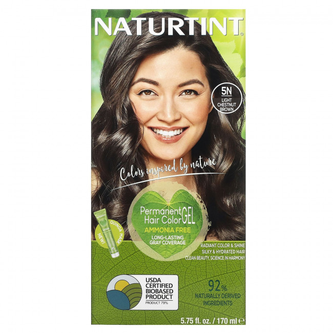 Naturtint, стойкая гелевая краска для волос, 5N светлый каштан, 170 мл (5,75 жидк. унции) Naturtint, стойкая гелевая краска для волос, 5N светлый каштан, 170 мл (5,75 жидк. унции)