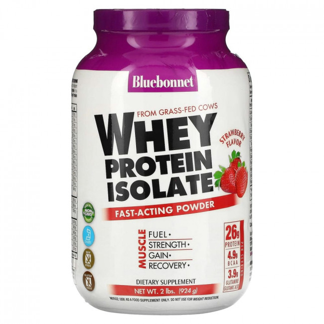 Bluebonnet Nutrition, на 100% натуральный изолят сывороточного протеина, со вкусом натуральной клубники, 924 г (2 фунта) Bluebonnet Nutrition, на 100% натуральный изолят сывороточного протеина, со вкусом натуральной клубники, 924 г (2 фунта)