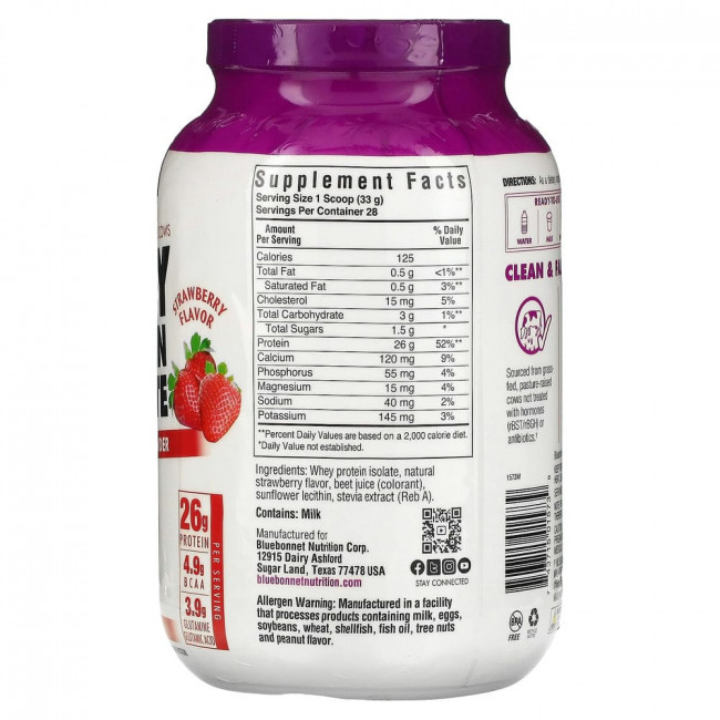 Bluebonnet Nutrition, на 100% натуральный изолят сывороточного протеина, со вкусом натуральной клубники, 924 г (2 фунта) Bluebonnet Nutrition, на 100% натуральный изолят сывороточного протеина, со вкусом натуральной клубники, 924 г (2 фунта)