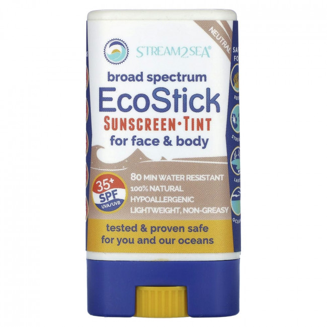 Stream2Sea, EcoStick, солнцезащитный тоник, SPF 35+, нейтральный, 14 г (0,5 унции)