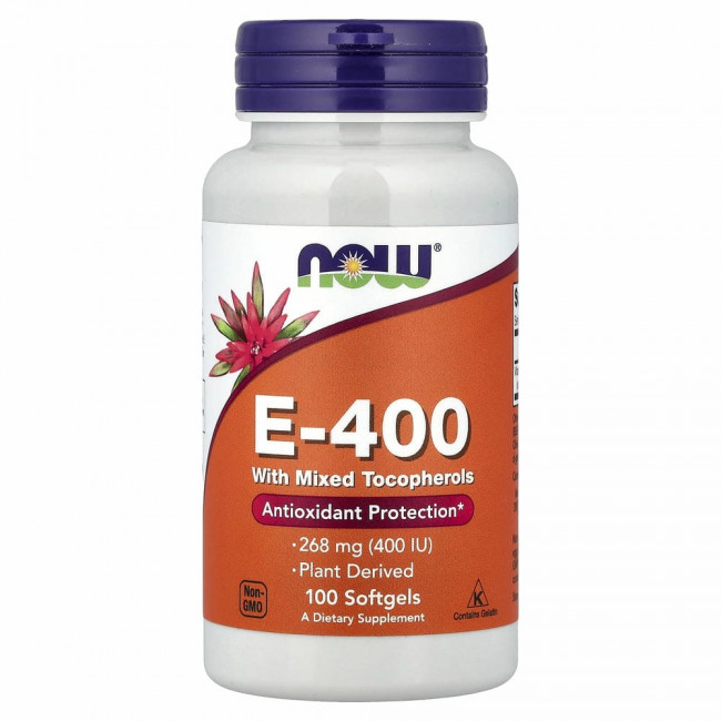 NOW Foods, E-400 со смешанными токоферолами, 268 мг (400 МЕ), 100 мягких таблеток