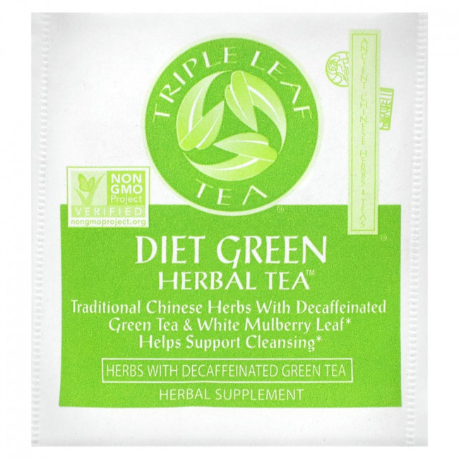 Triple Leaf Tea, диетический зеленый травяной чай, без кофеина, 20 чайных пакетиков, 33 г (1,16 унции)