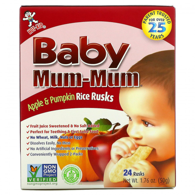 Hot Kid, Baby Mum-Mum, рисовые галеты с яблоком и тыквой, 24 шт., 50 г (1,76 унции)
