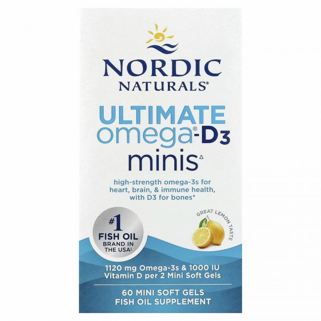 Nordic Naturals, Ultimate Omega 2X с витамином D3, лимон, 60 мягких мини-таблеток Nordic Naturals, Ultimate Omega 2X с витамином D3, лимон, 60 мягких мини-таблеток