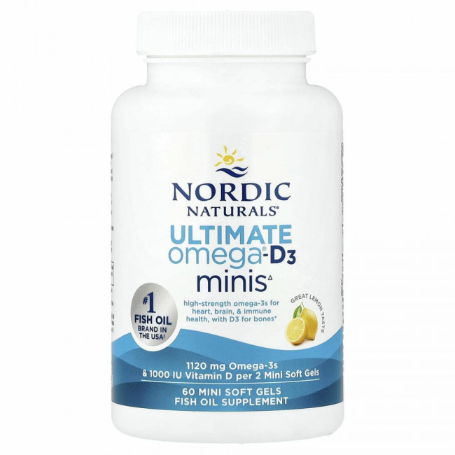 Nordic Naturals, Ultimate Omega 2X с витамином D3, лимон, 60 мягких мини-таблеток Nordic Naturals, Ultimate Omega 2X с витамином D3, лимон, 60 мягких мини-таблеток
