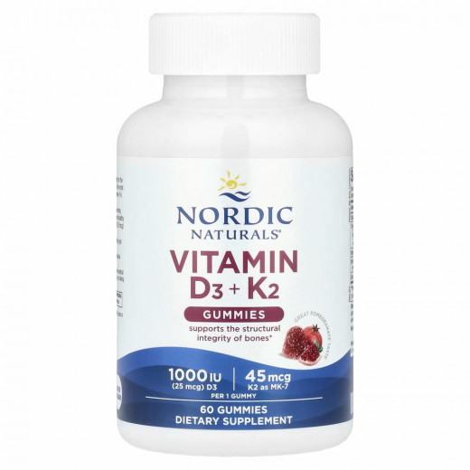 Nordic Naturals, жевательные конфеты с витаминами D3 и K2, гранат, 60 жевательных конфет &mdash; 