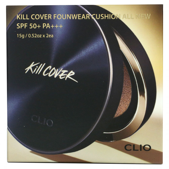 Clio, Kill Cover, Founwear Cushion All New, SPF 50+, PA +++, 04 имбирь, 2 подушки, 0,52 (15 г) каждая Clio, Kill Cover, Founwear Cushion All New, SPF 50+, PA +++, 04 имбирь, 2 подушки, 0,52 (15 г) каждая